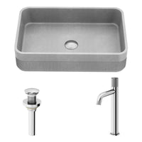 VIGO Concreto Stone Bathroom Sink with Apollo Vessel Faucet and Pop-Up Drain in Chrome