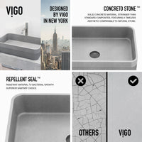 VIGO Concreto Stone Bathroom Sink with Apollo Vessel Faucet and Pop-Up Drain in Chrome