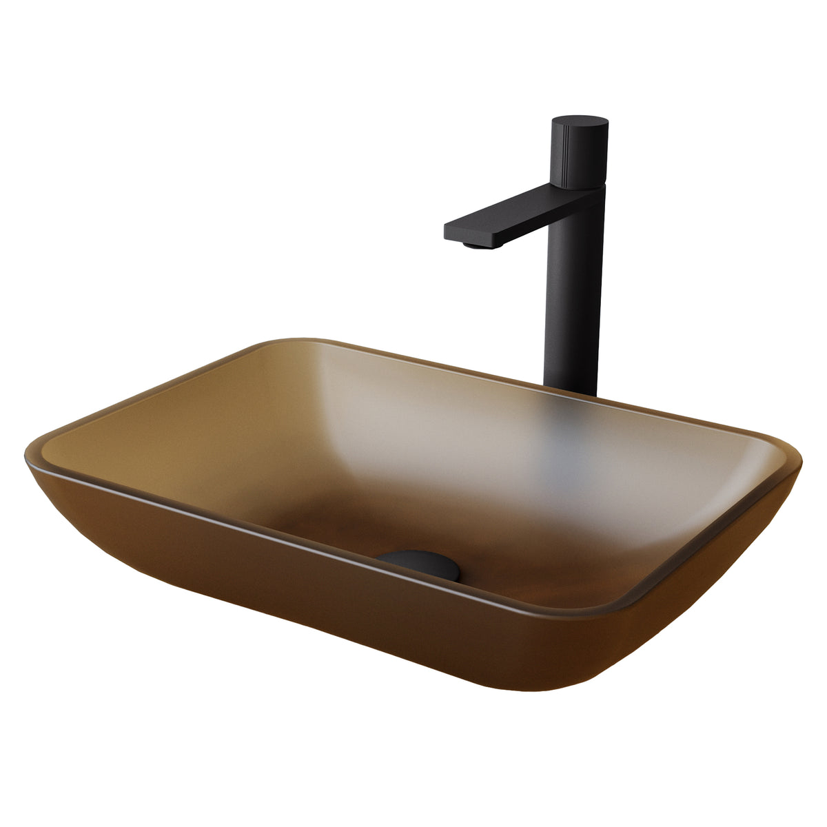 VIGO Amber Sottile Glass Vessel Bathroom Sink with Gotham Vessel and Pop-Up Drain in Matte Black