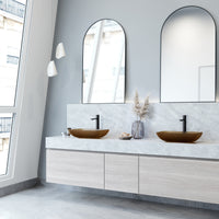 VIGO Amber Sottile Glass Vessel Bathroom Sink with Gotham Vessel and Pop-Up Drain in Matte Black