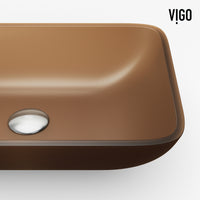 VIGO Amber Sottile Glass Vessel Bathroom Sink with Gotham Vessel and Pop-Up Drain in Matte Black