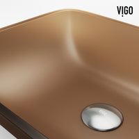 VIGO Amber Sottile Glass Vessel Bathroom Sink with Gotham Vessel and Pop-Up Drain in Matte Black