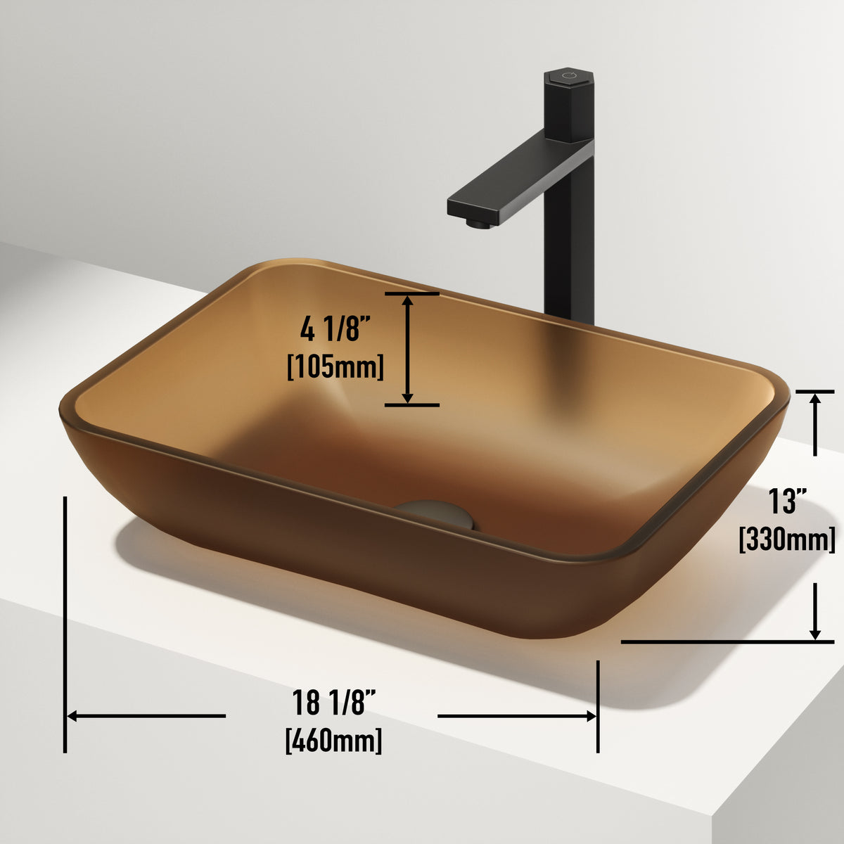 VIGO Amber Sottile Glass Vessel Bathroom Sink with Gotham Vessel and Pop-Up Drain in Matte Black