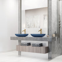 VIGO Royal Blue Glass Vessel Bathroom Sink with Apollo Faucet and Pop-Up Drain in Matte Brushed Gold