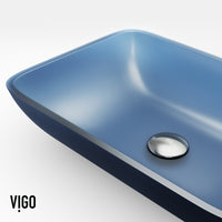 VIGO Royal Blue Glass Vessel Bathroom Sink with Apollo Faucet and Pop-Up Drain in Matte Brushed Gold