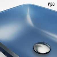 VIGO Royal Blue Glass Vessel Bathroom Sink with Apollo Faucet and Pop-Up Drain in Matte Brushed Gold
