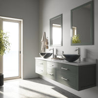 Glass Round Vessel Bathroom Sink in Sheer Black with Duris Faucet and Pop-Up Drain in Chrome