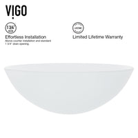 White Frost Glass Round Vessel Bathroom Sink with Dior Faucet and Pop-Up Drain in Chrome