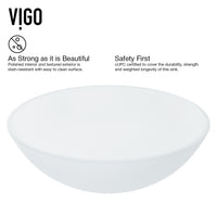 White Frost Glass Round Vessel Bathroom Sink with Dior Faucet and Pop-Up Drain in Chrome