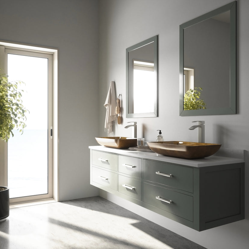 Glass Rectangular Vessel Bathroom Sink in Gold with Duris Faucet and Pop-Up Drain in Brushed Nickel