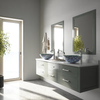 Glass Round Vessel Bathroom Sink in Oceania Blue with Linus Faucet and Pop-Up Drain in Brushed Nickel