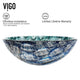 Glass Round Vessel Bathroom Sink in Oceania Blue with Linus Faucet and Pop-Up Drain in Brushed Nickel