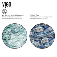 Glass Round Vessel Bathroom Sink in Oceania Blue with Linus Faucet and Pop-Up Drain in Brushed Nickel