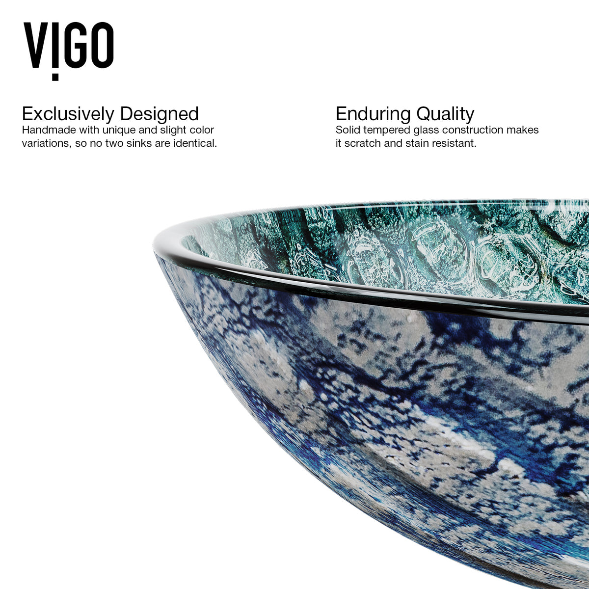 Glass Round Vessel Bathroom Sink in Oceania Blue with Linus Faucet and Pop-Up Drain in Brushed Nickel