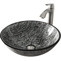 Glass Round Vessel Bathroom Sink in Titanium Gray with Linus Faucet and Pop-Up Drain in Brushed Nickel