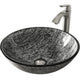 Glass Round Vessel Bathroom Sink in Titanium Gray with Linus Faucet and Pop-Up Drain in Brushed Nickel
