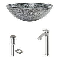 Glass Round Vessel Bathroom Sink in Titanium Gray with Linus Faucet and Pop-Up Drain in Brushed Nickel