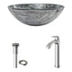 Glass Round Vessel Bathroom Sink in Titanium Gray with Linus Faucet and Pop-Up Drain in Brushed Nickel