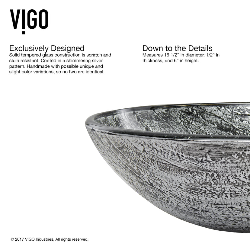 Glass Round Vessel Bathroom Sink in Titanium Gray with Linus Faucet and Pop-Up Drain in Brushed Nickel