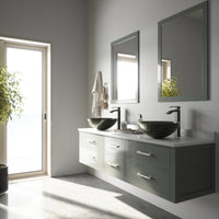 Glass Round Vessel Bathroom Sink in Onyx Gray with Duris Faucet and Pop-Up Drain in Matte Black