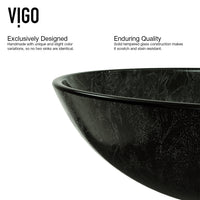 Glass Round Vessel Bathroom Sink in Onyx Gray with Duris Faucet and Pop-Up Drain in Matte Black