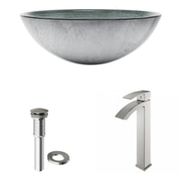 Glass Round Vessel Bathroom Sink in Silver with Duris Faucet and Pop-Up Drain in Brushed Nickel