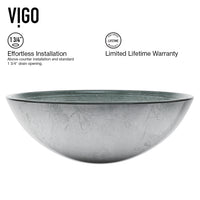 Glass Round Vessel Bathroom Sink in Silver with Duris Faucet and Pop-Up Drain in Brushed Nickel