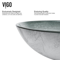 Glass Round Vessel Bathroom Sink in Silver with Duris Faucet and Pop-Up Drain in Brushed Nickel