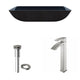 Glass Rectangular Vessel Bathroom Sink in Turquoise Blue with Duris Faucet and Pop-Up Drain in Brushed Nickel