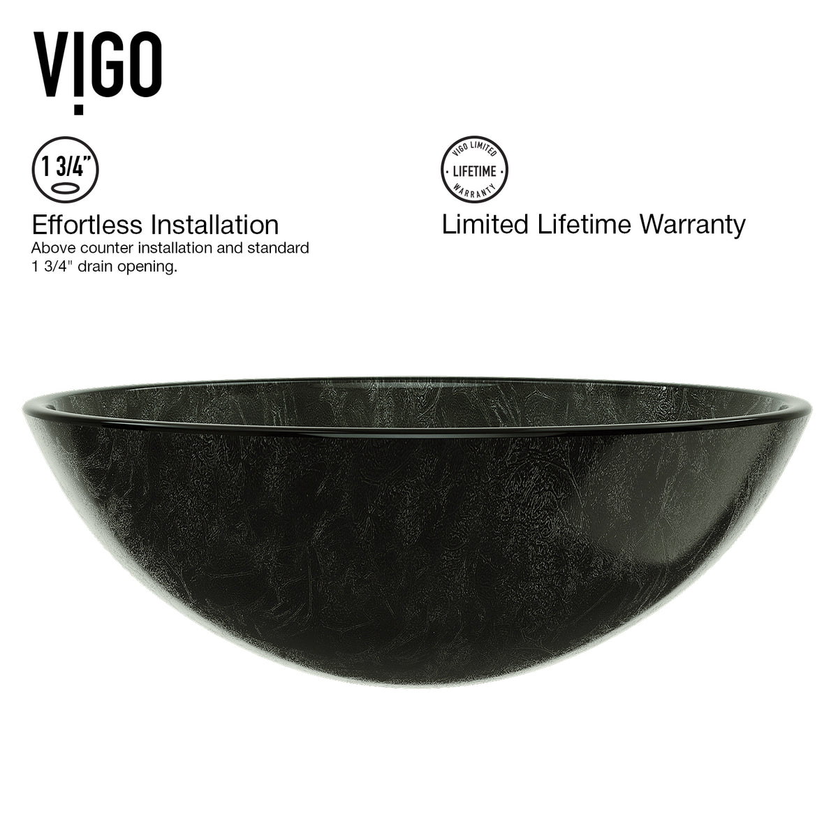 Glass Round Vessel Bathroom Sink in Onyx Gray with Linus Faucet and Pop-Up Drain in Chrome