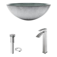 Glass Round Vessel Bathroom Sink in Silver with Duris Faucet and Pop-Up Drain in Chrome