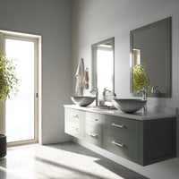 Glass Round Vessel Bathroom Sink in Silver with Linus Faucet and Pop-Up Drain in Chrome