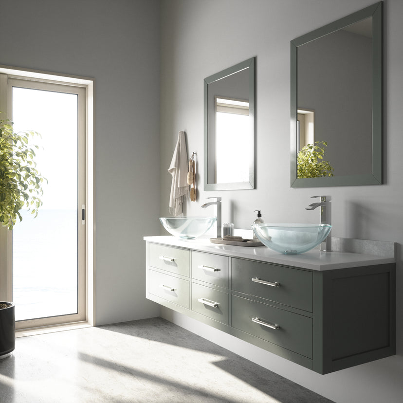 Glass Round Vessel Bathroom Sink in Iridescent with Duris Faucet and Pop-Up Drain in Chrome