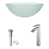 Glass Round Vessel Bathroom Sink in Iridescent with Duris Faucet and Pop-Up Drain in Chrome