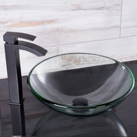 Glass Round Vessel Bathroom Sink in Iridescent with Duris Faucet and Pop-Up Drain in Matte Black