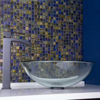 Glass Round Vessel Bathroom Sink in Iridescent with Duris Faucet and Pop-Up Drain in Matte Black