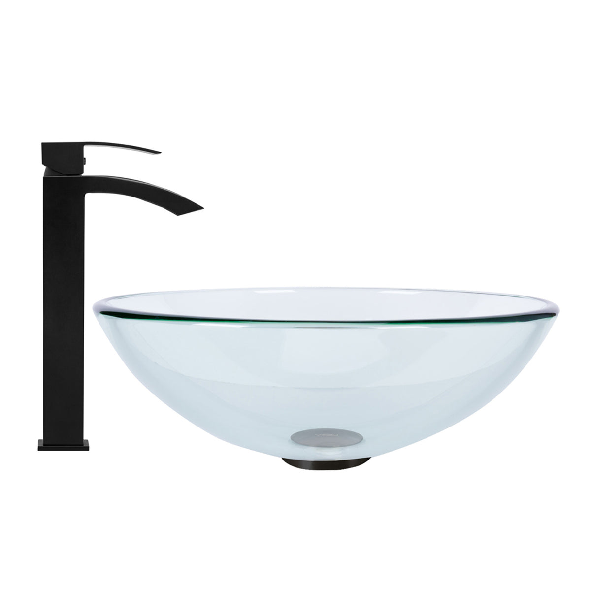 Glass Round Vessel Bathroom Sink in Iridescent with Duris Faucet and Pop-Up Drain in Matte Black