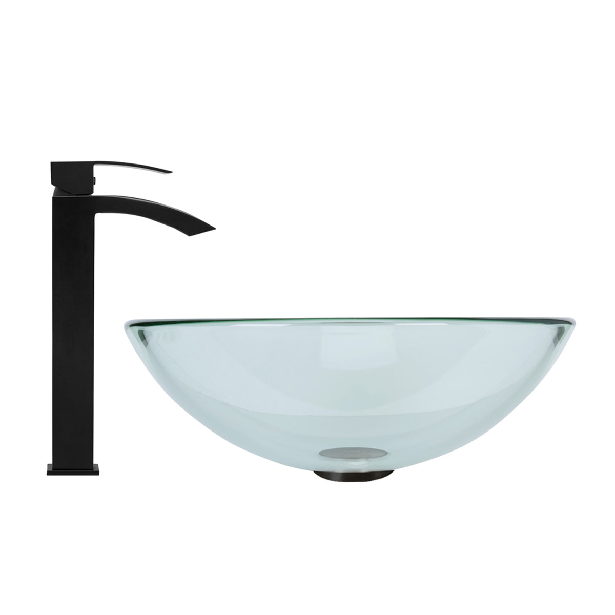 Glass Round Vessel Bathroom Sink in Iridescent with Duris Faucet and Pop-Up Drain in Matte Black