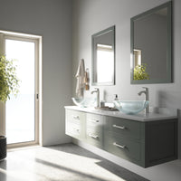 Glass Round Vessel Bathroom Sink in Iridescent with Linus Faucet and Pop-Up Drain in Brushed Nickel