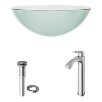 Glass Round Vessel Bathroom Sink in Iridescent with Linus Faucet and Pop-Up Drain in Brushed Nickel