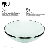 Glass Round Vessel Bathroom Sink in Iridescent with Linus Faucet and Pop-Up Drain in Brushed Nickel
