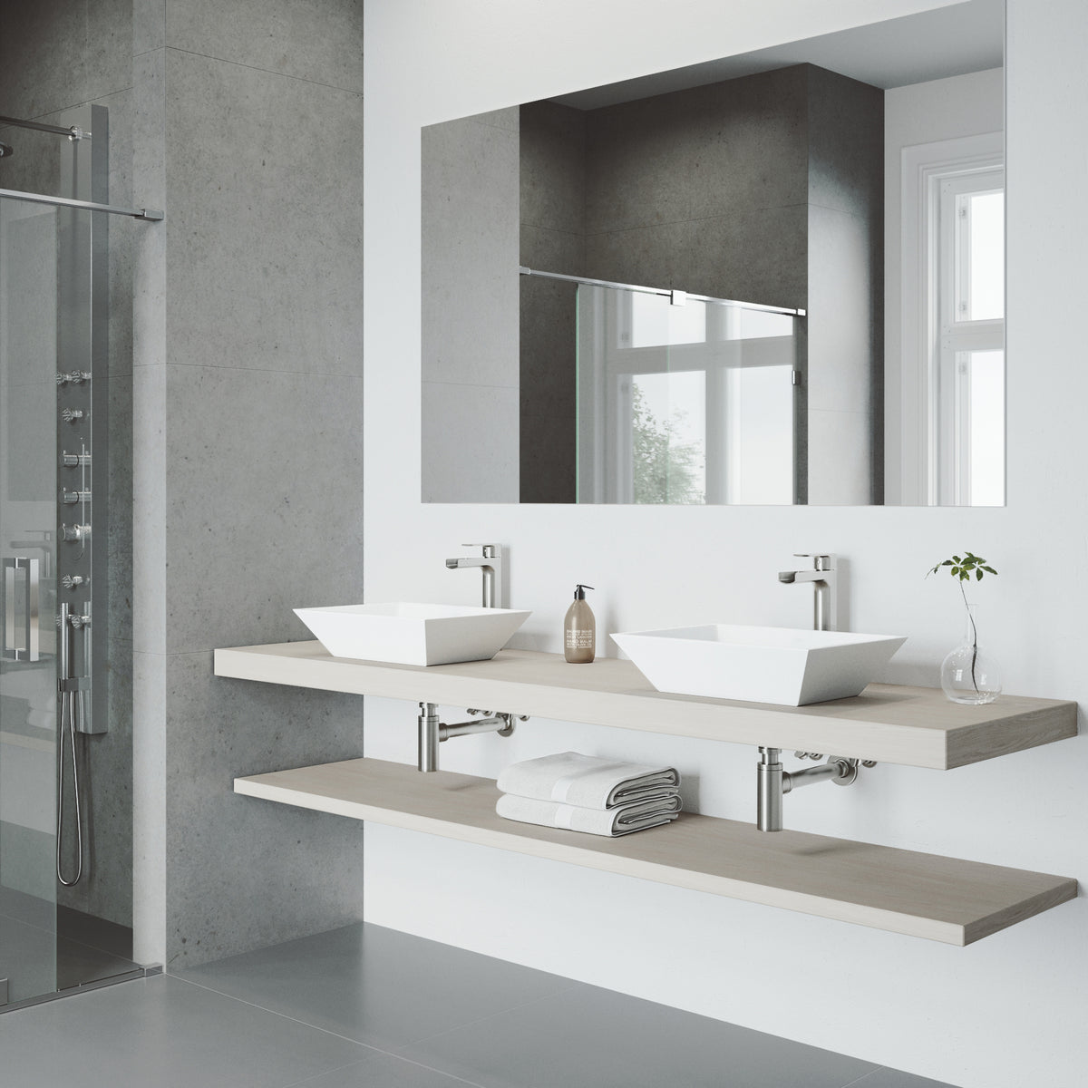 Matte Stone Vinca Composite Rectangular Vessel Bathroom Sink in White with Faucet and Pop-Up Drain in Brushed Nickel