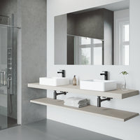 Matte Stone Jasmine Composite Rectangular Vessel Bathroom Sink in White with Faucet and Pop-Up Drain in Matte Black