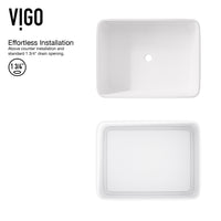 Matte Stone Jasmine Composite Rectangular Vessel Bathroom Sink in White with Faucet and Pop-Up Drain in Matte Black