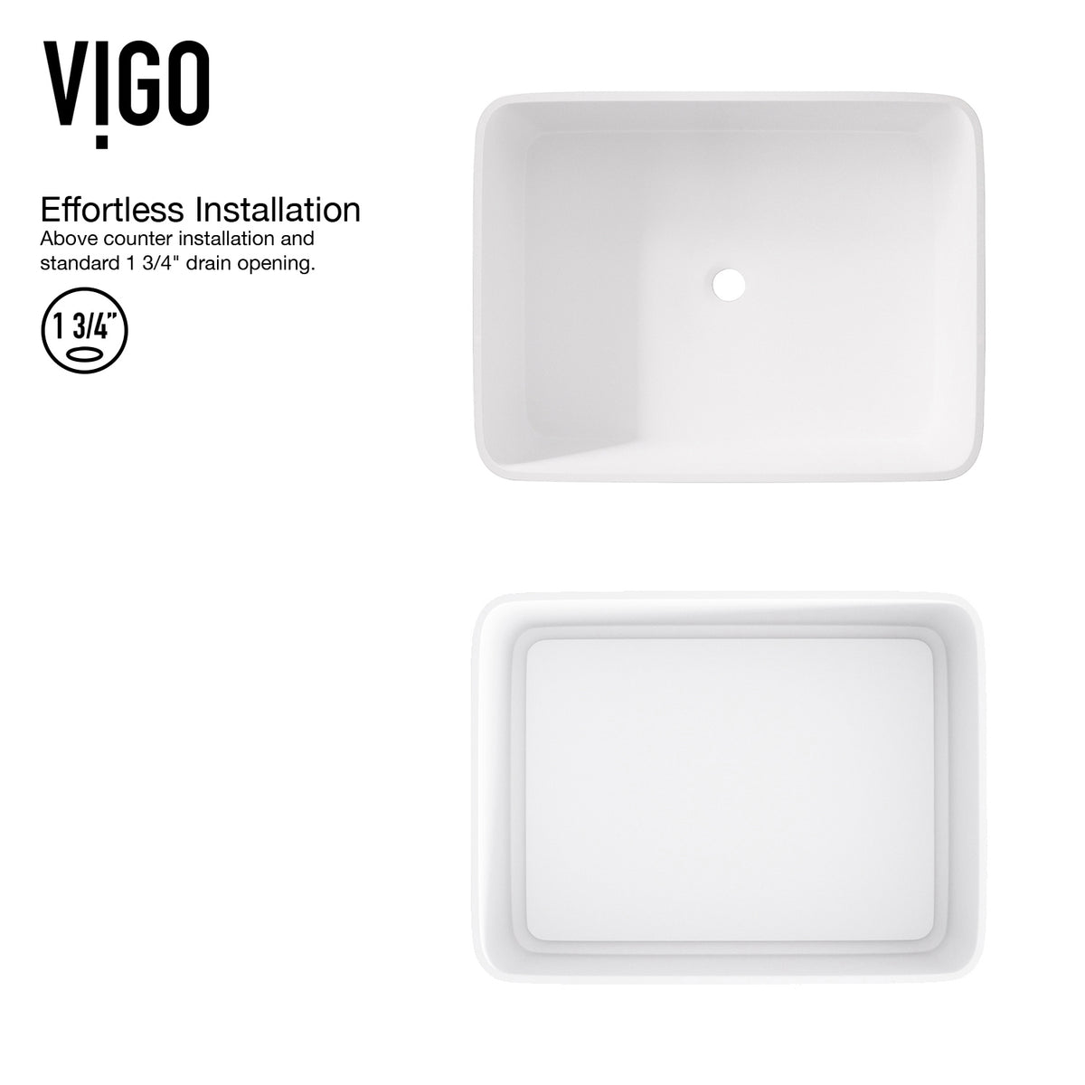 Matte Stone Jasmine Composite Rectangular Vessel Bathroom Sink in White with Faucet and Pop-Up Drain in Matte Black