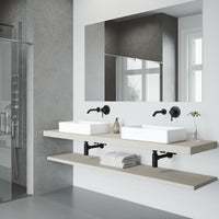 Matte Stone Magnolia Composite Rectangular Vessel Bathroom Sink in White with Faucet and Pop-Up Drain in Matte Black