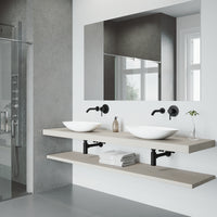Matte Stone Wisteria Composite Oval Vessel Bathroom Sink in White with Olus Faucet and Pop-Up Drain in Matte Black