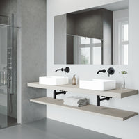Matte Stone Jasmine Composite Rectangular Vessel Bathroom Sink in White with Olus Faucet and Pop-Up Drain in Matte Black