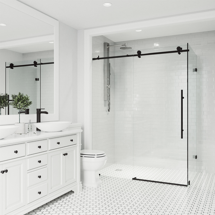 Modern frameless shower enclosures with clear glass and luxury hardware for contemporary bathroom spaces